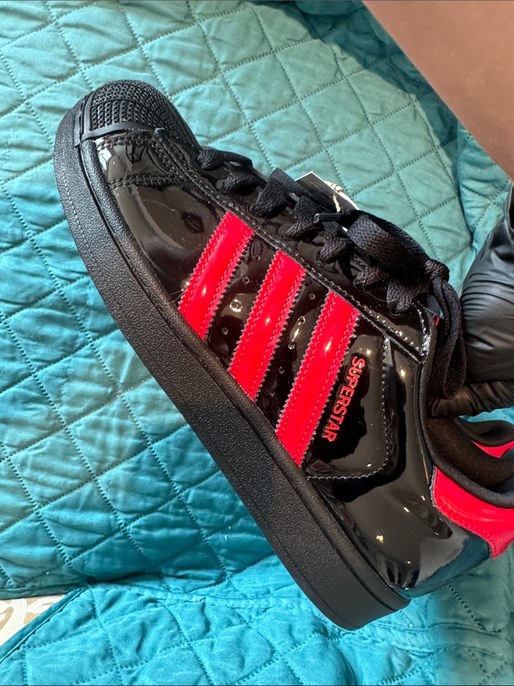 NWT adidas Black Sneakers with Red Stripes - Superstar II - Picture 5 of 15